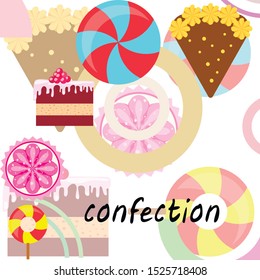 Home bakery vector illustration of birthday cake, capcake and sweets . Design idea for poster, cards and advertisment.