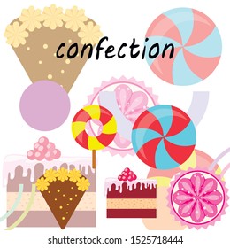 Home bakery vector illustration of birthday cake, capcake and sweets . Design idea for poster, cards and advertisment.
