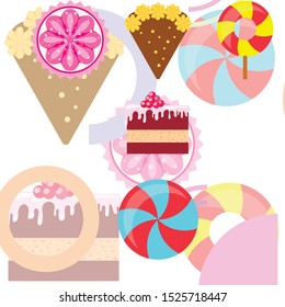 Home bakery vector illustration of birthday cake, capcake and sweets . Design idea for poster, cards and advertisment.
