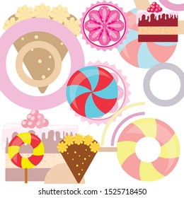 Home bakery vector illustration of birthday cake, capcake and sweets . Design idea for poster, cards and advertisment.