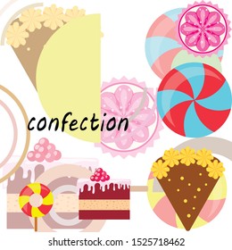 Home bakery vector illustration of birthday cake, capcake and sweets . Design idea for poster, cards and advertisment.