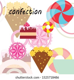 Home bakery vector illustration of birthday cake, capcake and sweets . Design idea for poster, cards and advertisment.