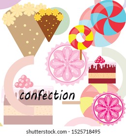 Home bakery vector illustration of birthday cake, capcake and sweets . Design idea for poster, cards and advertisment.
