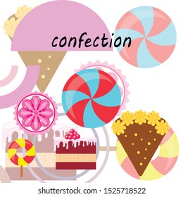 Home bakery vector illustration of birthday cake, capcake and sweets . Design idea for poster, cards and advertisment.