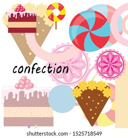 Home bakery vector illustration of birthday cake, capcake and sweets . Design idea for poster, cards and advertisment.