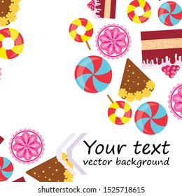 Home bakery vector illustration of birthday cake, capcake and sweets . Design idea for poster, cards and advertisment.