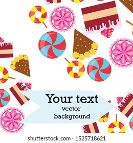 Home bakery vector illustration of birthday cake, capcake and sweets . Design idea for poster, cards and advertisment.