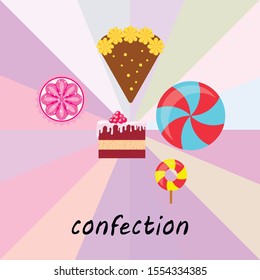 Home bakery vector illustration of birthday cake, capcake and sweets . Design idea for poster, cards and advertisment