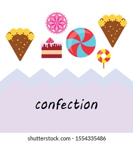 Home bakery vector illustration of birthday cake, capcake and sweets . Design idea for poster, cards and advertisment