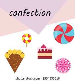 Home bakery vector illustration of birthday cake, capcake and sweets . Design idea for poster, cards and advertisment