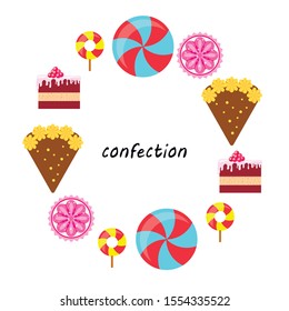 Home bakery vector illustration of birthday cake, capcake and sweets . Design idea for poster, cards and advertisment