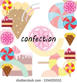 Home bakery vector illustration of birthday cake, capcake and sweets . Design idea for poster, cards and advertisment