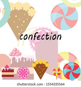 Home bakery vector illustration of birthday cake, capcake and sweets . Design idea for poster, cards and advertisment