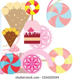 Home bakery vector illustration of birthday cake, capcake and sweets . Design idea for poster, cards and advertisment