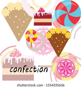 Home bakery vector illustration of birthday cake, capcake and sweets . Design idea for poster, cards and advertisment