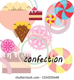 Home bakery vector illustration of birthday cake, capcake and sweets . Design idea for poster, cards and advertisment