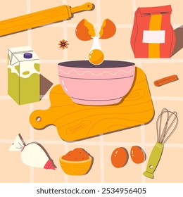 Home baking. The concept of cooking at home. Home cooking. Home cooking. Vector illustration