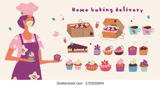 Home baking delivery. Vector illustration.