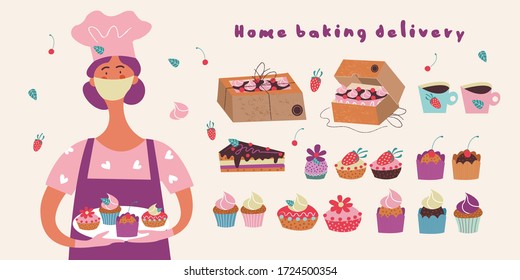 Home baking delivery. Vector illustration.