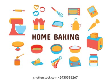 Home Baking Flat Vector Illustration Icon Sticker Set Design Materials