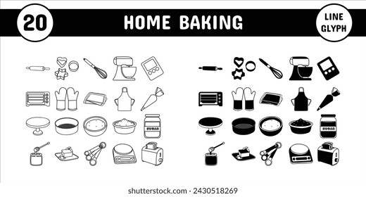 Home Baking Line Glyph Vector Illustration Icon Sticker Set Design Materials