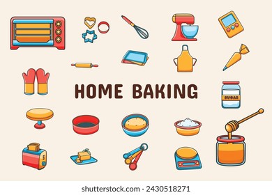 Home Baking Lineal Color Vector Illustration Icon Sticker Set Design Materials