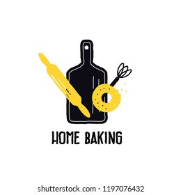 Home baking, Vector illustration of donuts and kitchen utensil. Isolated on white background.