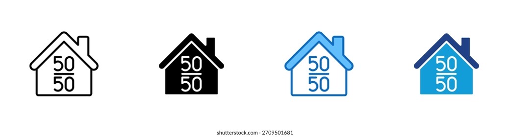 Home Balance Vector de diseño de íconos de estilo múltiple: casa con el número 50 en el interior, que representa el equilibrio financiero, la propiedad compartida o la sociedad igualitaria en el hogar