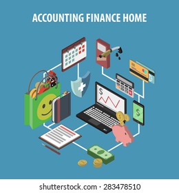 Home Bank And Personal Finance Concept With Isometric Accounting And Investments Icons Vector Illustration