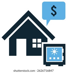 Home banking ícone vetor para gerenciamento de dinheiro on-line, transações e finanças móveis. Ideal para aplicativos de finanças pessoais e serviços financeiros digitais.