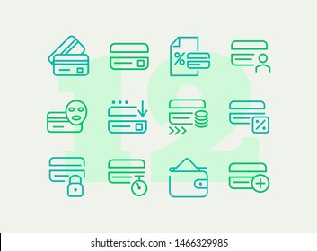 Home banking line icon set. Set of line icons on white background. Accountancy concept. Purse, percent, credit card. Vector illustration can be used for topics like money accounting finance.