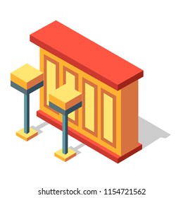 Home bar and a bar stools vector illustration in isometric design