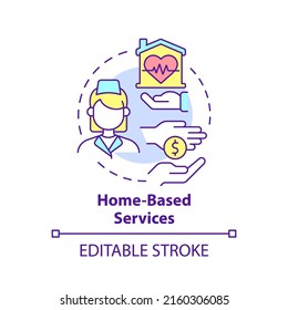Home based services concept icon. Healthcare. Medical care service abstract idea thin line illustration. Isolated outline drawing. Editable stroke. Arial, Myriad Pro-Bold fonts used