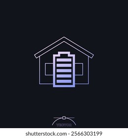 home battery, backup system icon with a house, vector