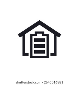 home battery icon with house, power backup system pictogram