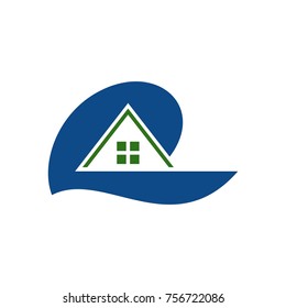 home and beach vector logo.