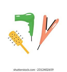 Home beauty hair caring set illustrations. Doodle salon women hair styling concepts.