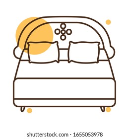 Diseño de icono en el bloque de la cama y en el estilo de la línea habitación dormir relajación descanso hotel relax confort y apartamento tema Vector ilustración