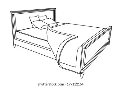 Home bed line contour vector  illustration isolated. Living room furniture for rest and sleep. Hostel, hotel invite for guest travelers.