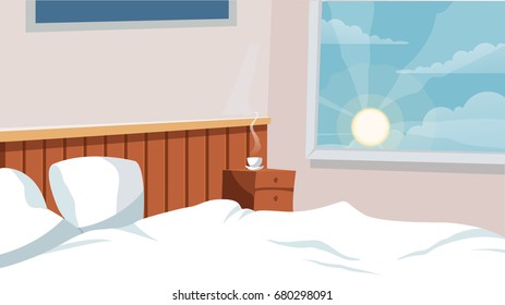 Home Bedroom interior Vector background for cartoon, projects, advertise, campaigns 