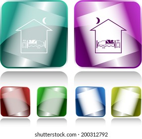 Home bedroom. Internet buttons. Vector illustration.