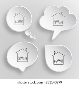 Habitación residencial. Botones vectoriales planos blancos sobre fondo gris.
