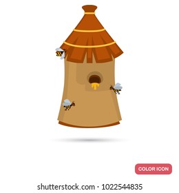 Home bee hive color flat icon