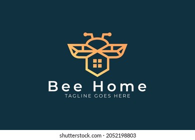 Home Bee Logo Design Template. Unique logo design with lebah concept with home. Vector Graphic