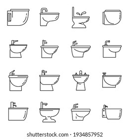 Home bidet icons set. Outline set of home bidet vector icons for web design isolated on white background