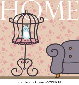 Home with bird in cage