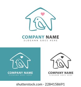 Plantilla de diseño del logotipo de pájaro doméstico. Icono de amante de pájaros de arte de línea.