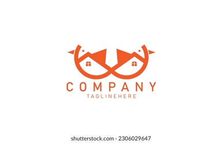 Home bird logo design vector House on the beach with coconut trees and birds over the sea waves