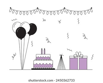 Preparación de la fiesta de cumpleaños en casa, Ilustración vectorial.