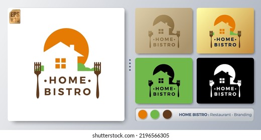 Home bistro food service vector illustration Logo design. Blank name for insert your Branding. Designed with examples for all kinds of applications. You can used for company, indentity, restaurant.